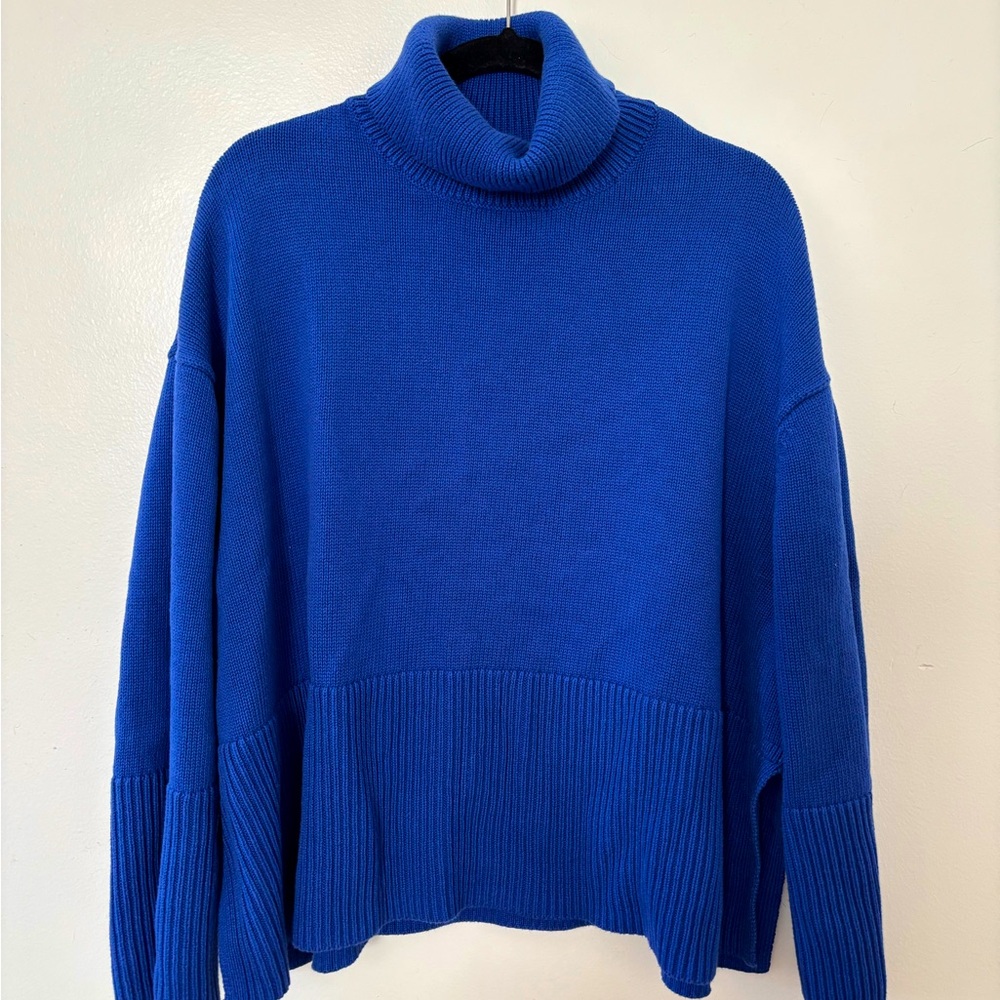 GAP 100% cotton Women's Vibrant Blue Cowl Neck Sweater XL lightly worn